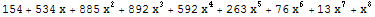 154 + 534 x + 885 x^2 + 892 x^3 + 592 x^4 + 263 x^5 + 76 x^6 + 13 x^7 + x^8