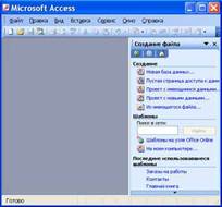 Интерфейс MS Access 2003 в режиме создание файла