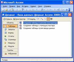В главном окне приложения Microsoft Access окно БД с назначенным именем